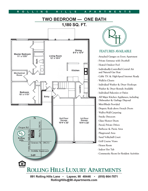 Floor plan for 2 beds, 1 bath, 1180 sqft